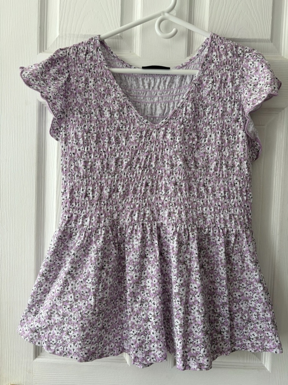 Lane Bryant Smocked Peplum Blouse- purple floral